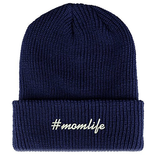 Trendy Apparel Shop Hashtag Momlife Embroidered Ribbed Cuffed Knit Beanie