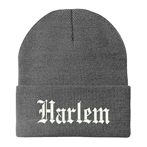 Trendy Apparel Shop Old English Font Harlem City Embroidered Winter Long Cuff Beanie