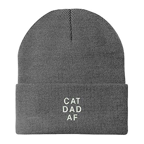 Trendy Apparel Shop Cat Dad AF Embroidered Winter Long Cuff Beanie