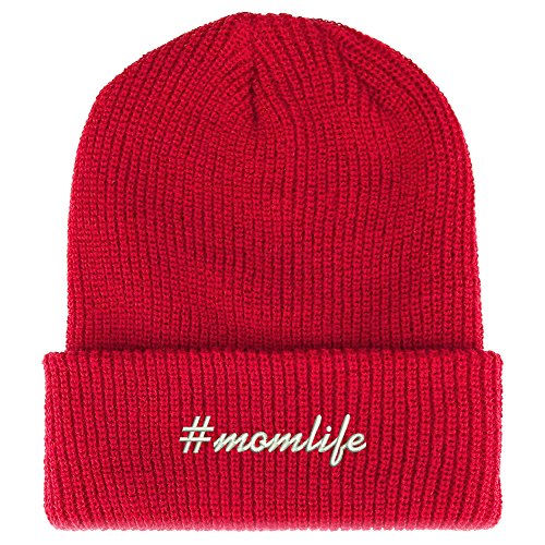 Trendy Apparel Shop Hashtag Momlife Embroidered Ribbed Cuffed Knit Beanie