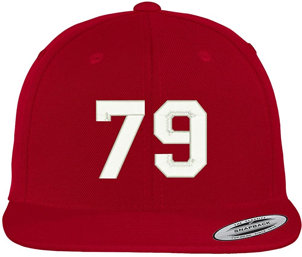 Trendy Apparel Shop Number 79 Collegiate Varsity Font Embroidered Flat Bill Snapback Cap
