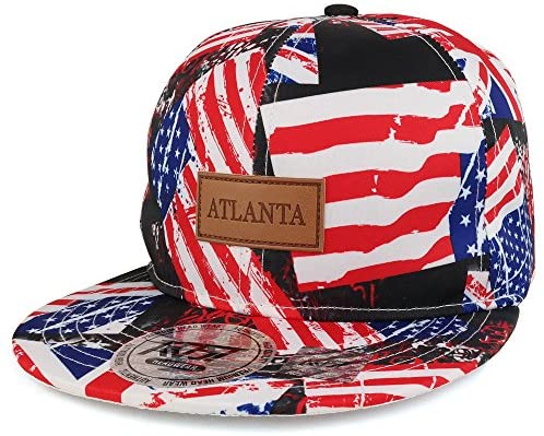 Trendy Apparel Shop USA City Red Flag Pattern Cotton Adjustable Flatbill Snapback Cap