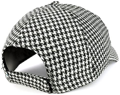 Trendy Apparel Shop Houndstooth Adjustable Cotton Baseball Cap - Black