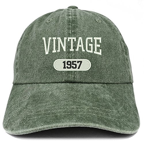 Trendy Apparel Shop Vintage 1957 Embroidered 64th Birthday Soft Crown Washed Cotton Cap