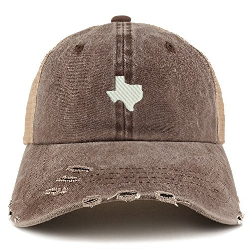 Trendy Apparel Shop Texas State Map Embroidered Frayed Bill Trucker Mesh Back Cap