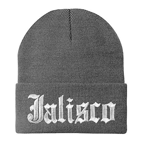 Trendy Apparel Shop Old English Jalisco White Embroidered Acrylic Knit Beanie Cap