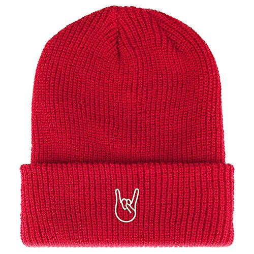 Trendy Apparel Shop Rock On Embroidered Ribbed Cuffed Knit Beanie