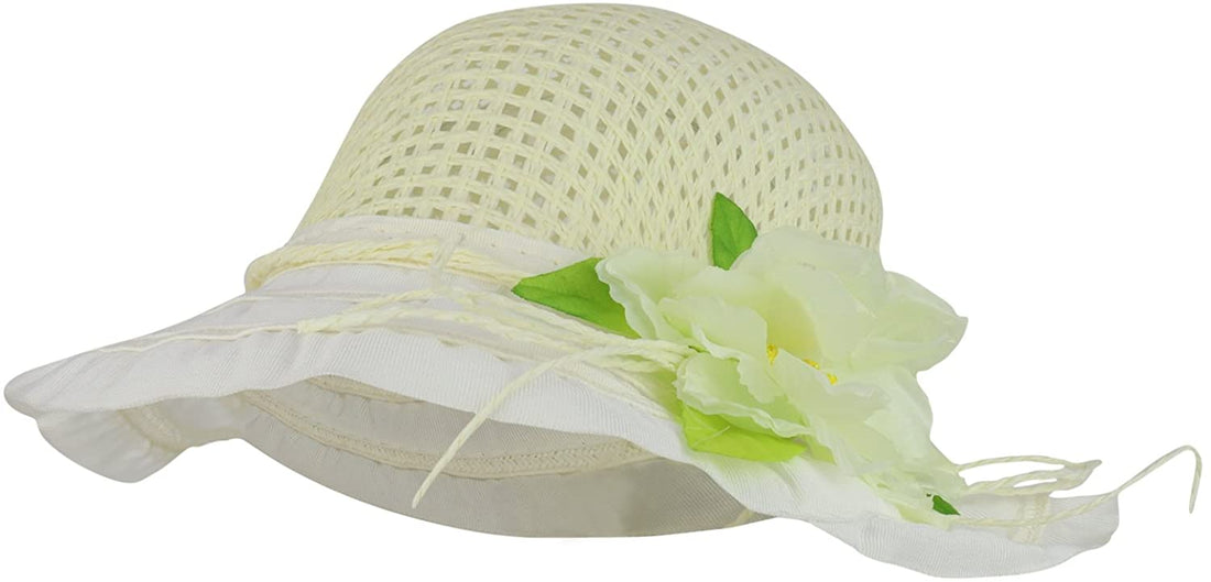 Trendy Apparel Shop Girl's Silk Flower Tea Party Straw Sun Hat - Blue