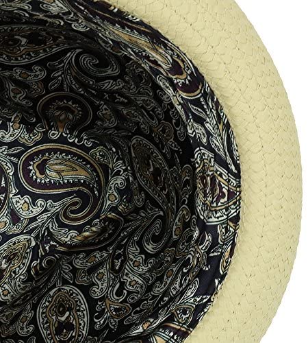 Trendy Apparel Shop Men's Paper Woven Straw Fedora Hat with Two Tone Hat Band