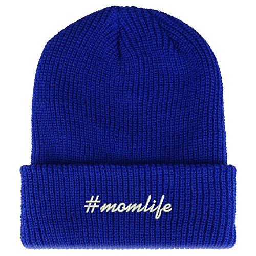 Trendy Apparel Shop Hashtag Momlife Embroidered Ribbed Cuffed Knit Beanie