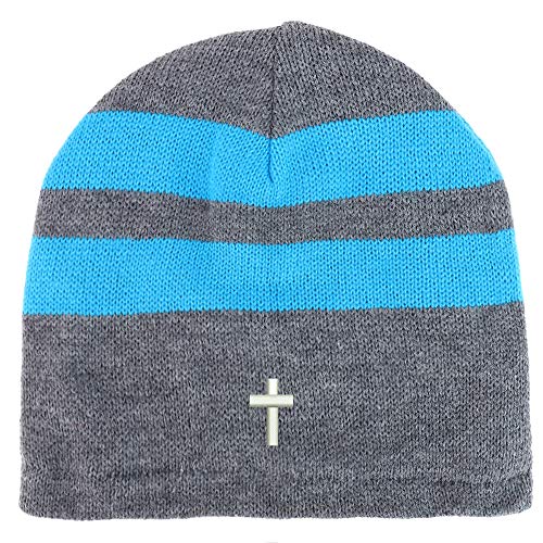 Trendy Apparel Shop Cross Embroidered Fleece Lined Striped Short Beanie