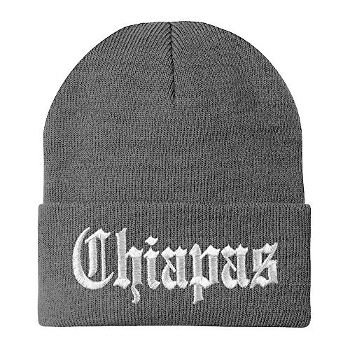 Trendy Apparel Shop Old English Chiapas White Embroidered Acrylic Knit Beanie Cap