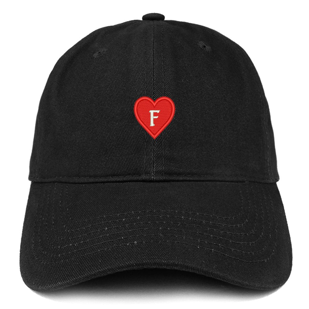 Trendy Apparel Shop Alphabet F Heart Emoji Embroidered Cotton Dad Hat- Black