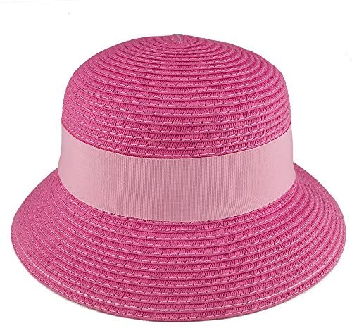 Trendy Apparel Shop Girl's Summer Paper Braid Cloche Sun Hat with Ribbon Hat Band