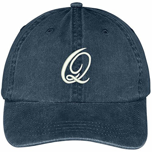 Trendy Apparel Shop Letter Q Script Monogram Font Embroidered Washed Cotton Cap