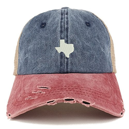 Trendy Apparel Shop Texas State Map Embroidered Frayed Bill Trucker Mesh Back Cap