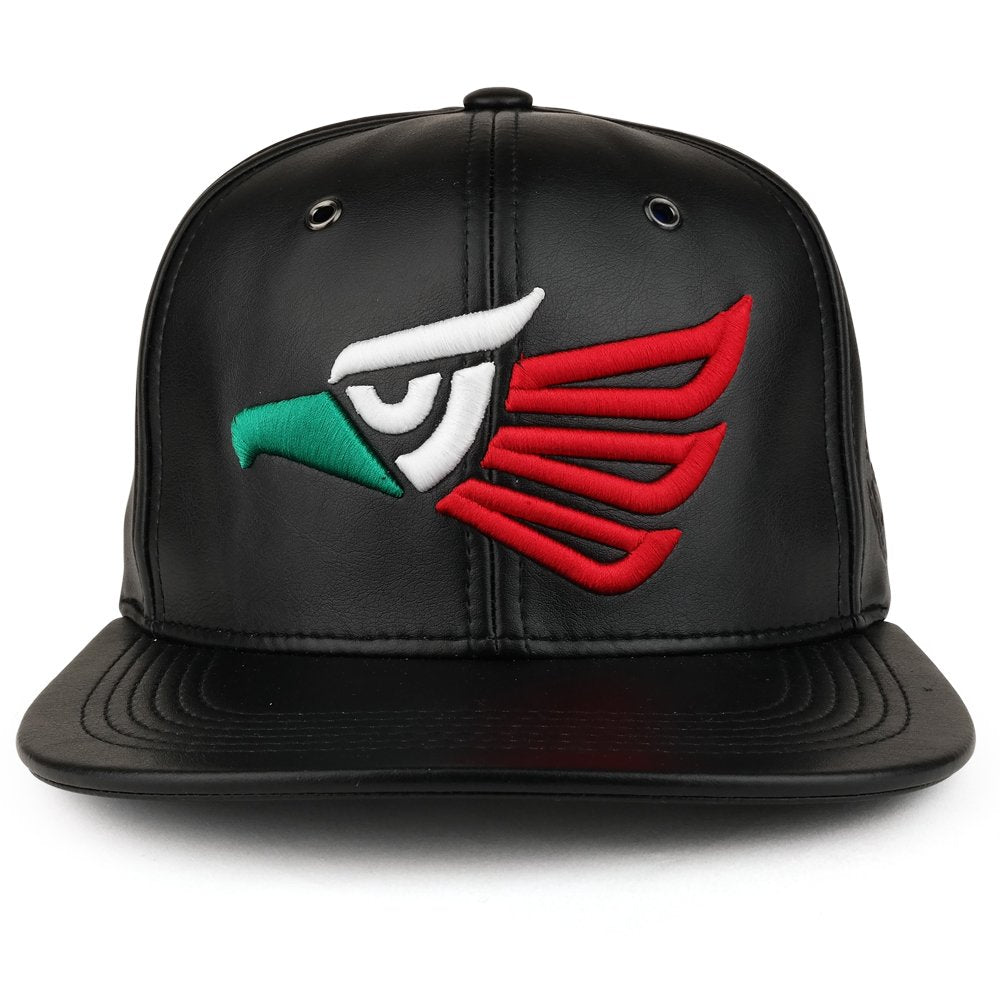 Trendy Apparel Shop Hecho EN Mexico Eagle 3D Embroidered PU Leather Flat Bill Snapback Cap - Black Gold