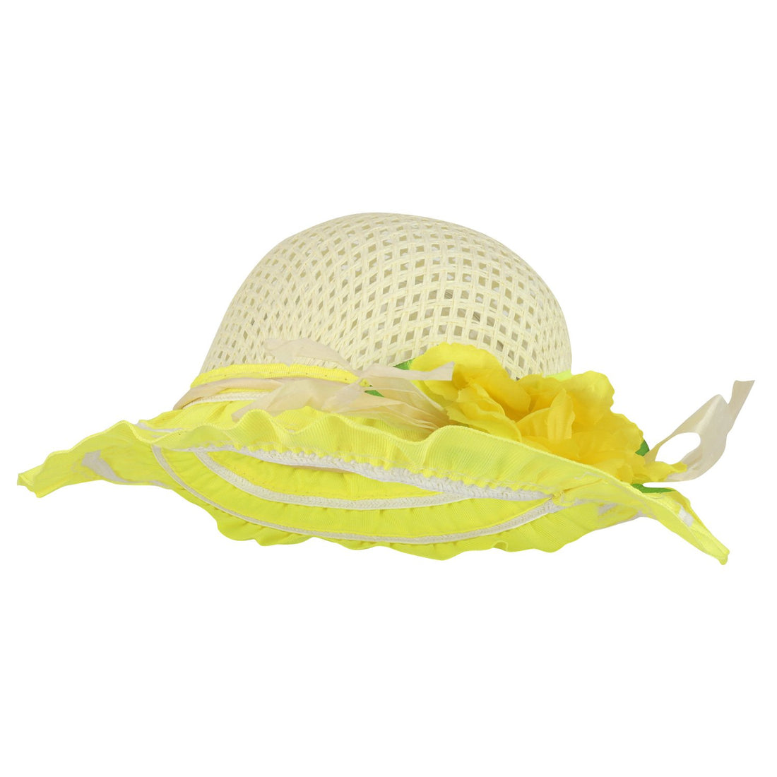 Trendy Apparel Shop Girl's Silk Flower Tea Party Straw Sun Hat - Blue