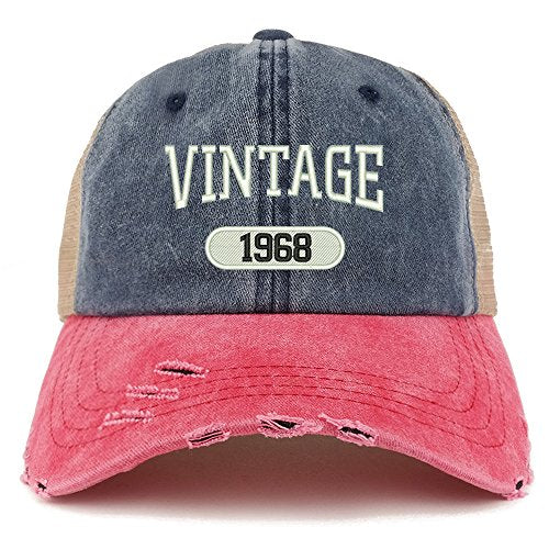 Trendy Apparel Shop Vintage 1968 51st Birthday Embroider Frayed Trucker Mesh Back Cap