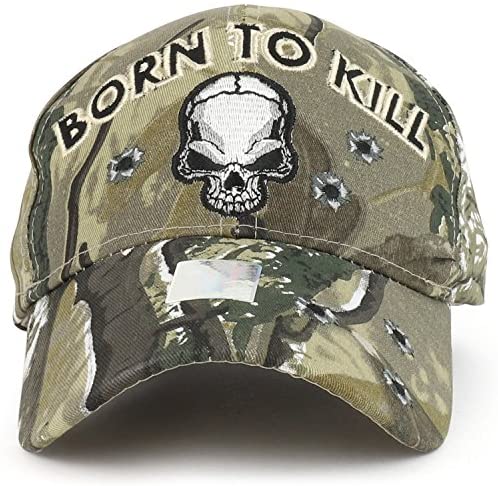 Trendy Apparel Shop Born to Kill Skull Embroidered Military Camo Baseball Cap