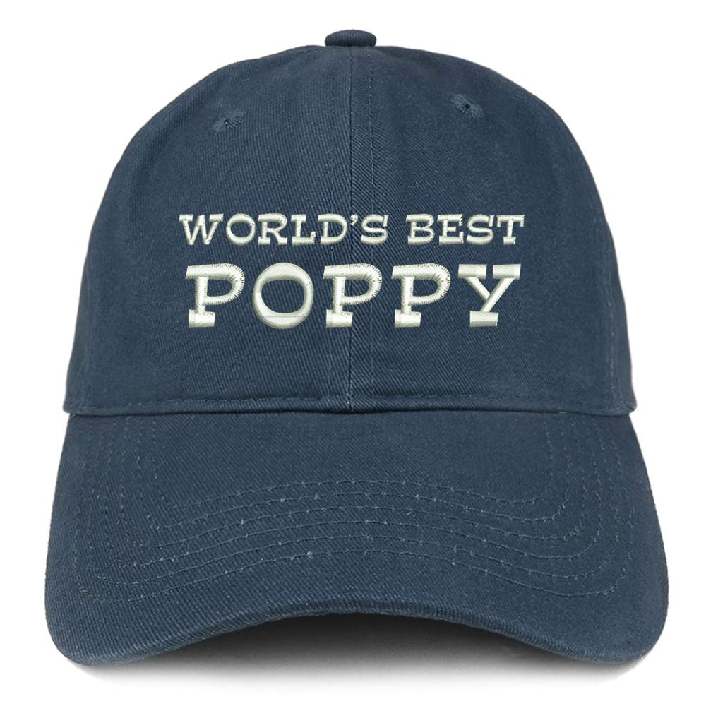 Trendy Apparel Shop World's Best Poppy Embroidered Low Profile Soft Cotton Baseball Cap - Stone