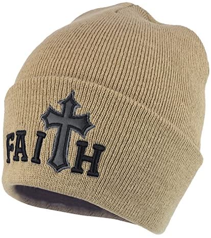 Trendy Apparel Shop Faith Cross Embroidered Winter Long Cuff Beanie