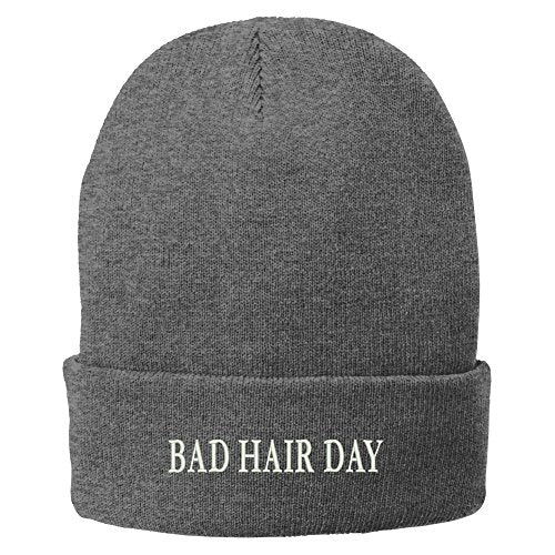 Trendy Apparel Shop Bad Hair Day Embroidered Winter Cuff Long Beanie