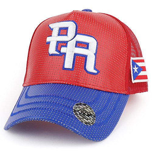 Trendy Apparel Shop PR 3D Embroidered Trucker PU Mesh Cap with Puerto Rico Flag
