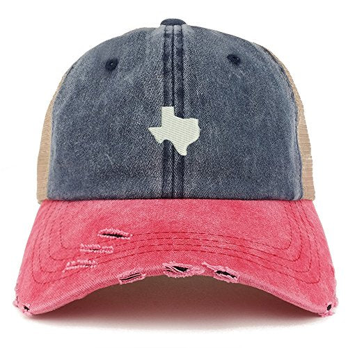 Trendy Apparel Shop Texas State Map Embroidered Frayed Bill Trucker Mesh Back Cap
