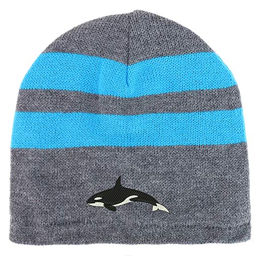 Trendy Apparel Shop Orca Killer Whale Fleece Lined Striped Short Beanie