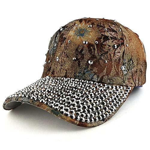 Trendy Apparel Shop Bling Studs Flower Glitter Structured Adjustable Baseball Cap