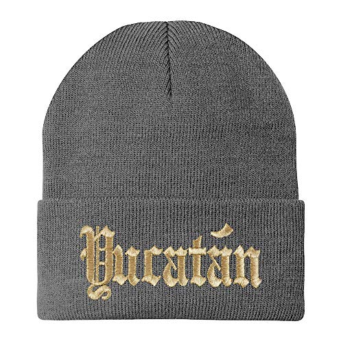Trendy Apparel Shop Old English Yucatan Gold Embroidered Acrylic Knit Beanie Cap