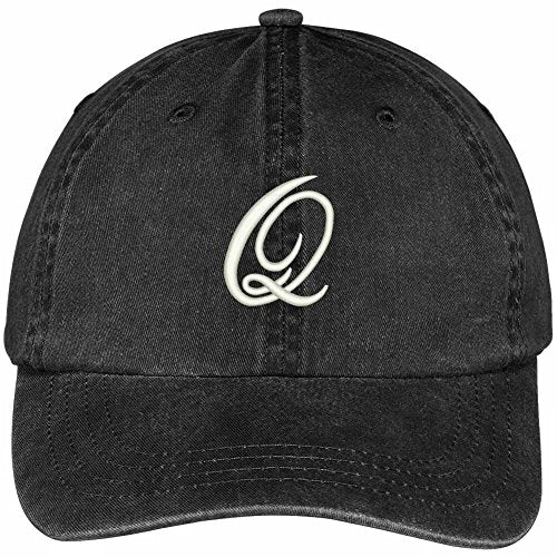 Trendy Apparel Shop Letter Q Script Monogram Font Embroidered Washed Cotton Cap