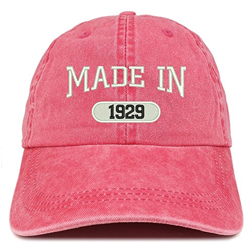 Trendy Apparel Shop Made in 1929 Embroidered 92nd Birthday Washed Baseball Cap