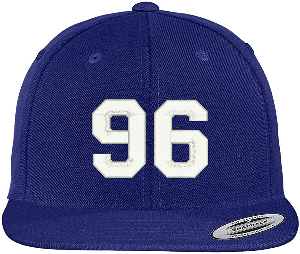 Trendy Apparel Shop Number 96 Collegiate Varsity Font Embroidered Flat Bill Snapback Cap