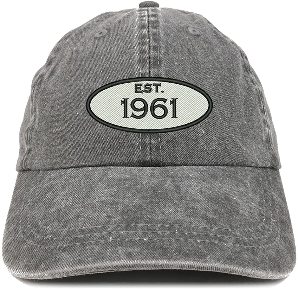 Trendy Apparel Shop Established 1960 Embroidered 58th Birthday Gift Pigment Dyed Washed Cotton Cap - Mango