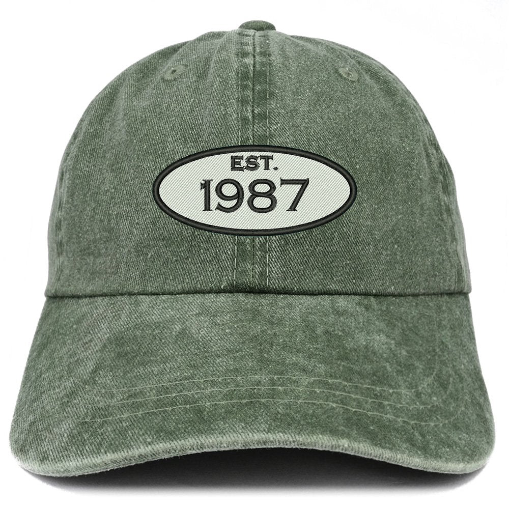 Trendy Apparel Shop Established 1986 Embroidered 32nd Birthday Gift Pigment Dyed Washed Cotton Cap - Khaki
