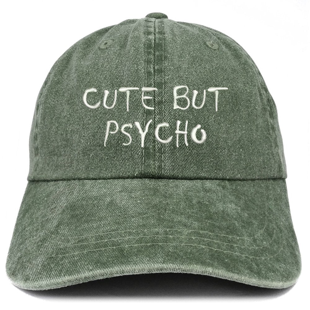 Trendy Apparel Shop Cute But Psycho Embroidered Washed Cotton Adjustable Cap - Black