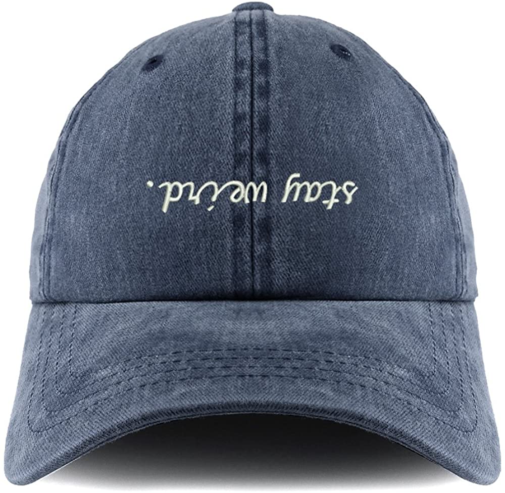 Trendy Apparel Shop Stay Weird Embroidered Pigment Dyed Unstructured Cap - Black