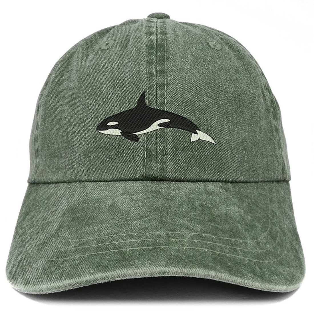 Trendy Apparel Shop Orca Killer Whale Embroidered Pigment Dyed 100% Cotton Cap