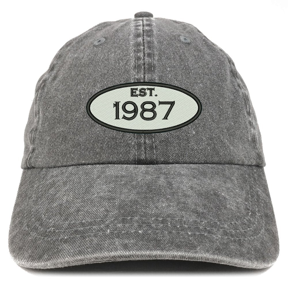 Trendy Apparel Shop Established 1986 Embroidered 32nd Birthday Gift Pigment Dyed Washed Cotton Cap - Khaki