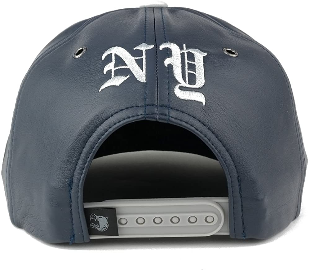 Trendy Apparel Shop New York 3D Embroidered PU Leather Style Flatbill Snapback Cap