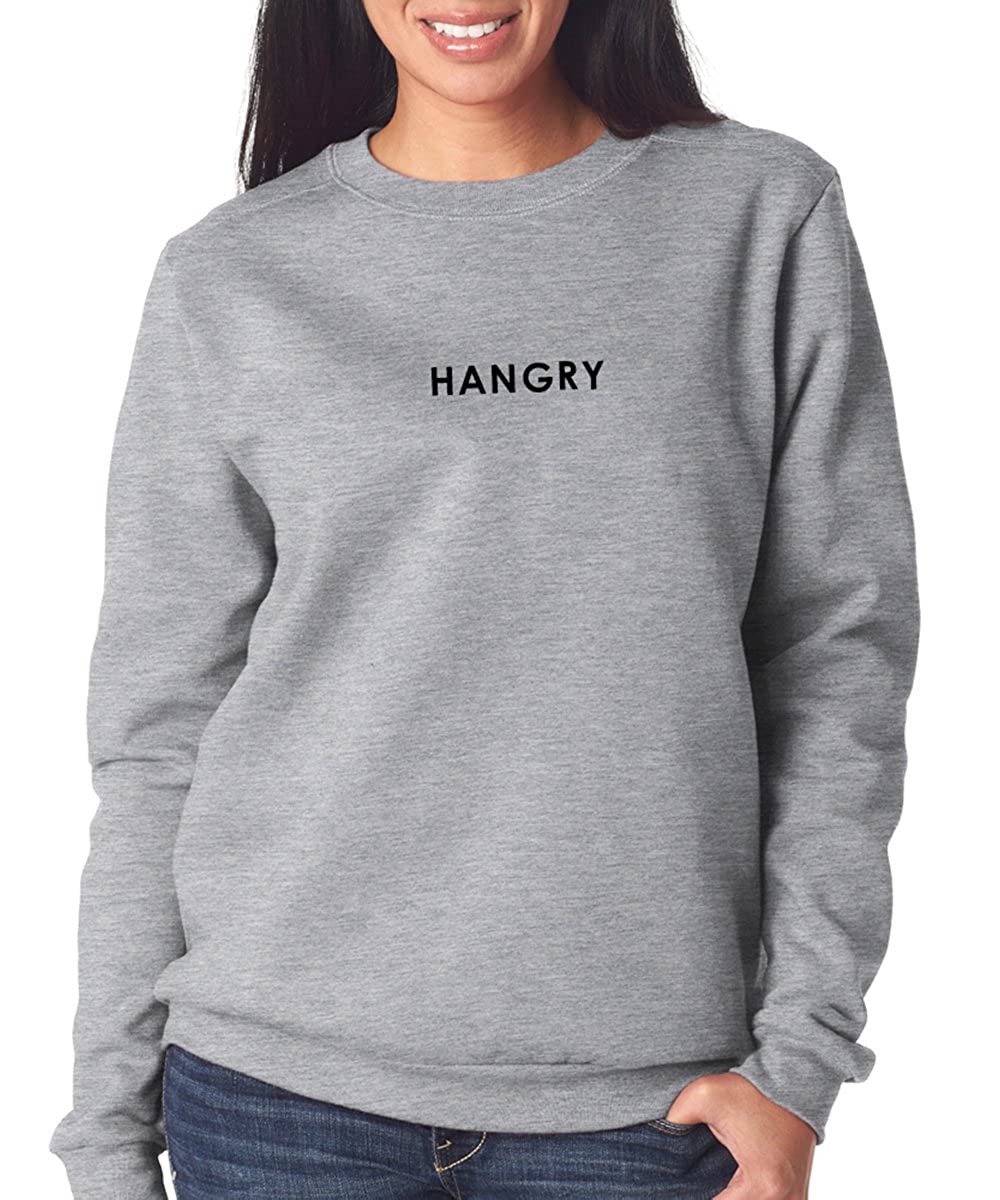 Trendy Apparel Shop Hangry Printed Women's Premium Classic Fit Pre-shrunk Fleece Sweatshirt - Black - 2XL