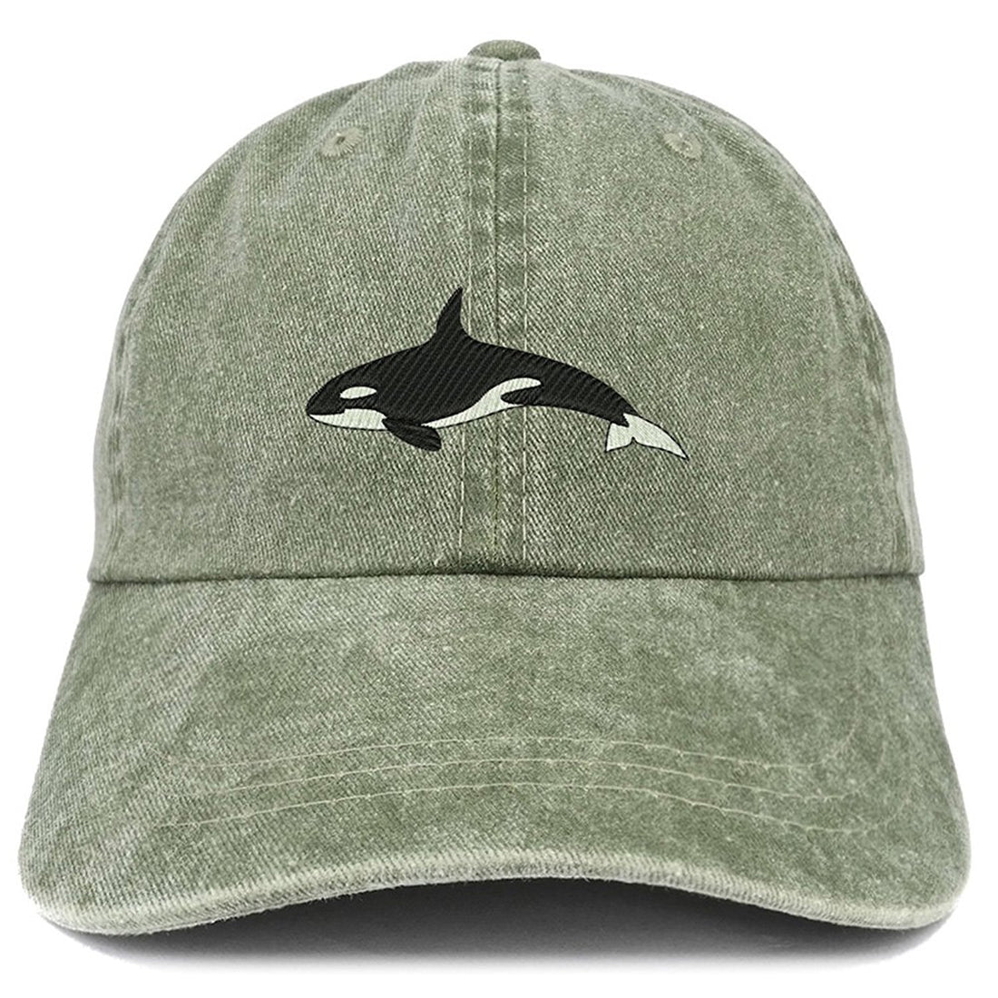 Trendy Apparel Shop Orca Killer Whale Embroidered Pigment Dyed 100% Cotton Cap