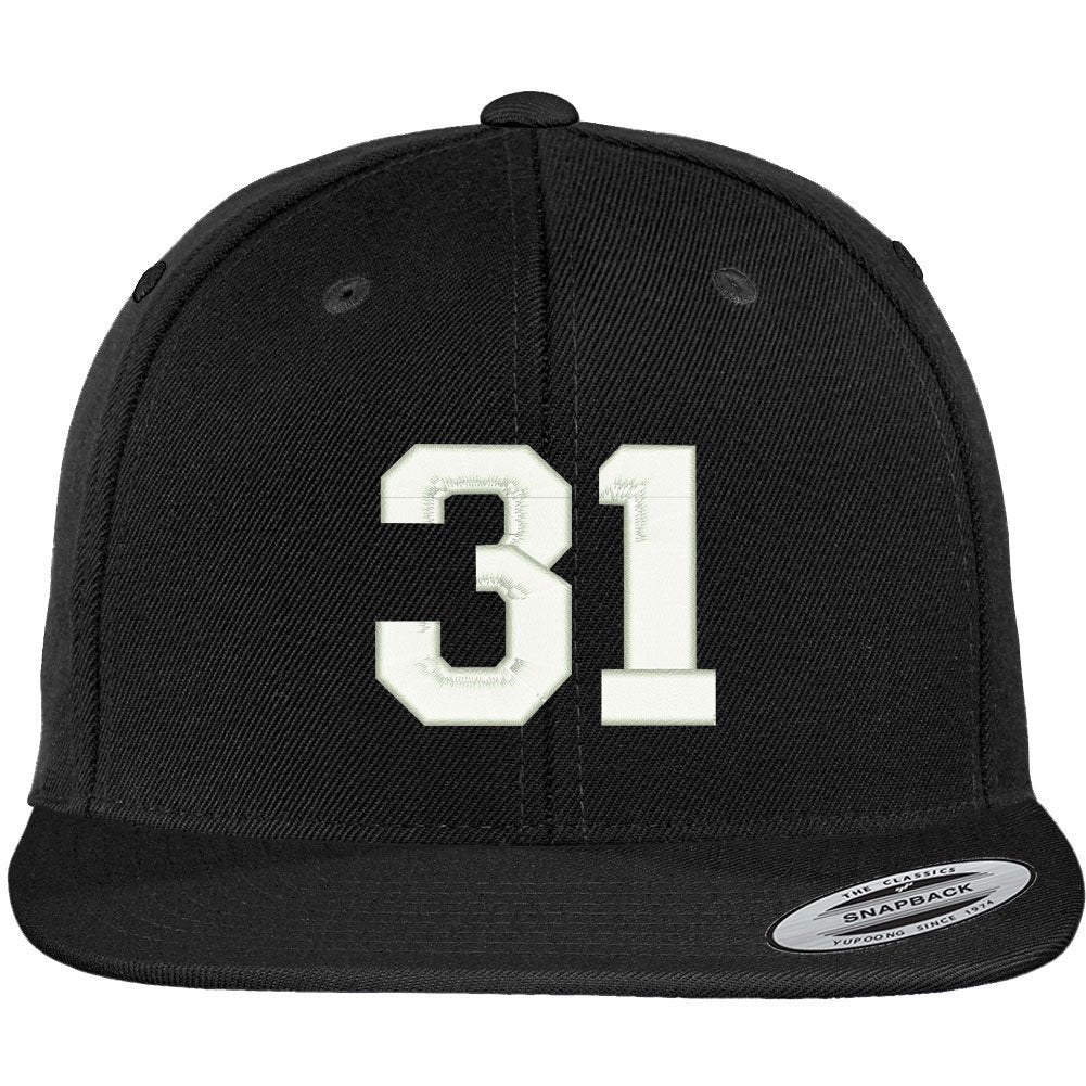 Trendy Apparel Shop Number 31 Collegiate Varsity Font Embroidered Flat Bill Snapback Cap - Black