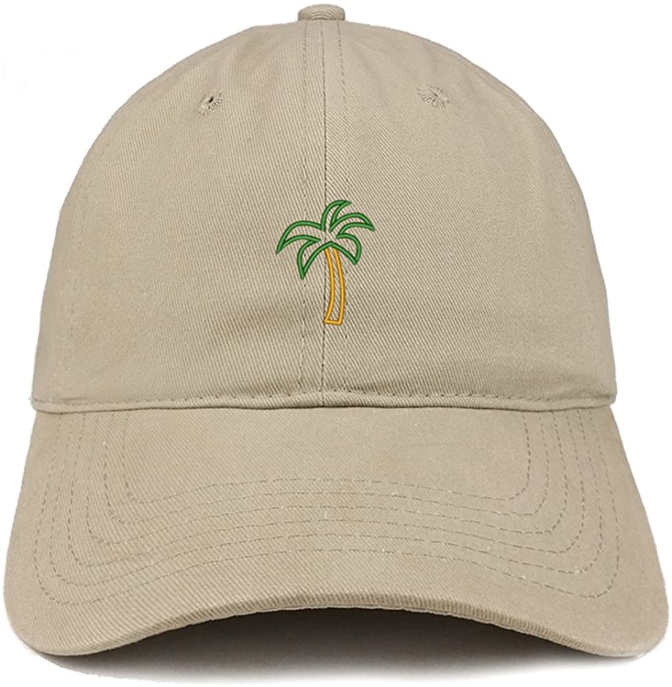 Trendy Apparel Shop Palm Tree Embroidered Dad Hat Adjustable Cotton Baseball Cap - Khaki