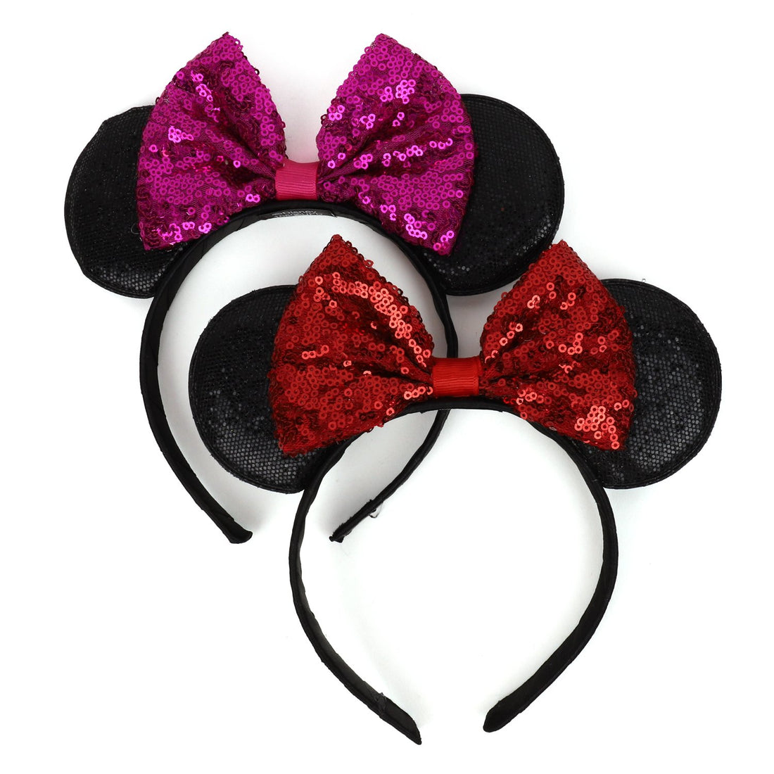 Trendy Apparel Shop Minnie Mouse Glitter Ear Shaped Bow Headband 2 Pack