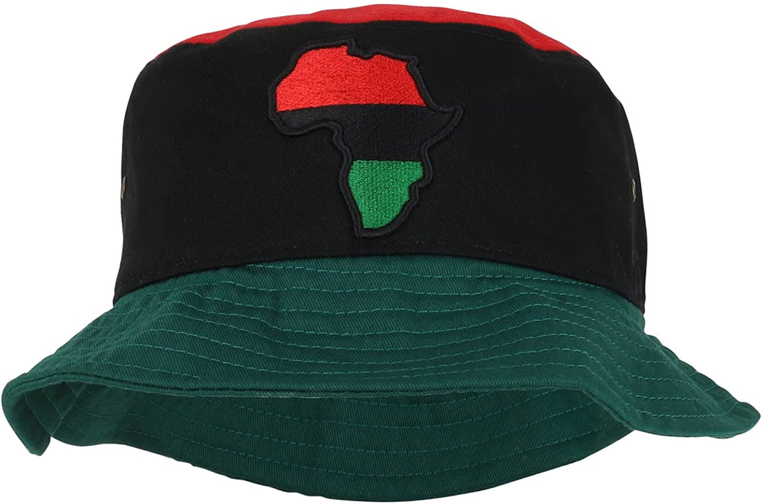 Trendy Apparel Shop Red Black Green Africa Map Patch Embroidered Cotton Bucket Hat