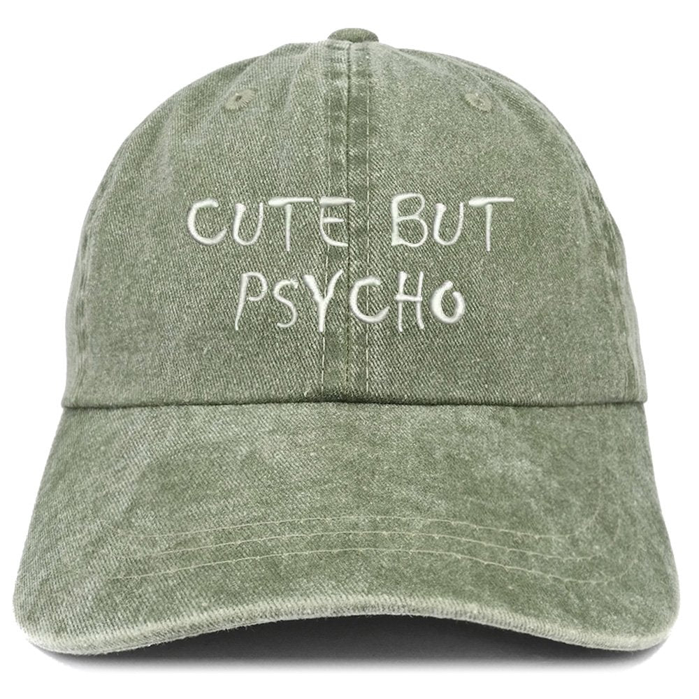 Trendy Apparel Shop Cute But Psycho Embroidered Washed Cotton Adjustable Cap - Black