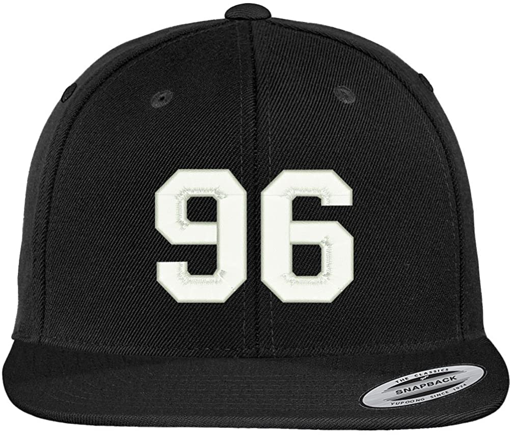 Trendy Apparel Shop Number 96 Collegiate Varsity Font Embroidered Flat Bill Snapback Cap